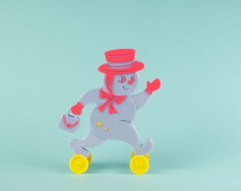 Snowgirl Ice Blue w/ Pink Vintage Style Toy on Wheels 3D Printed Plastic Christmas