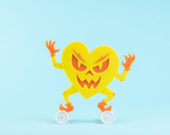 Halloween Heart on Wheels Yellow w/ Orange Vintage Style 3D Printed Plastic