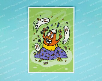 Halloween "Candy Corn Craze" 5x7 Print Witch House Design