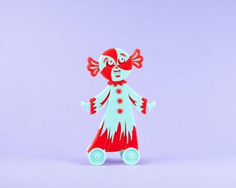 Cute Spirit-mint Peppermint Ghost on Wheels Red and Mint Green Vintage Style 3D Printed Plastic