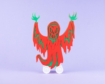 Christmas Spooky Specter on Wheels Half Red/Half Green Vintage Style 3D Printed Plastic