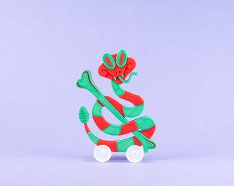 Christmas Snake on Wheels Red and Green Vintage Style 3D Printed Plastic