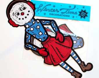 Winter Jointed Snow Woman 18" - 1st Printing - Vintage Inspired Paper Cutout Decoration