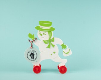 Snowgirl White w/ Green Vintage Style Toy on Wheels 3D Printed Plastic Christmas