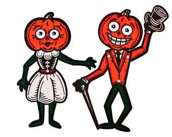 Halloween Pumpkin People Die Cuts Set of Two 17" Vintage Inspired Cutout Decorations