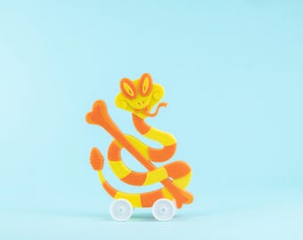 Halloween Candy Corn Snake on Wheels Yellow w/ Orange Vintage Style 3D Printed Plastic