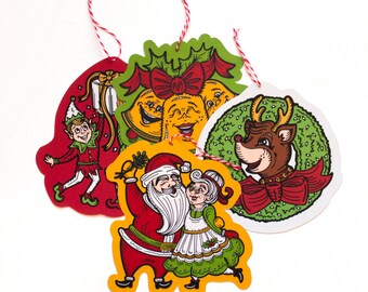 Set of Four Christmas Ornaments/Tags- Vintage Inspired - Cut Out Decorations 4.5"