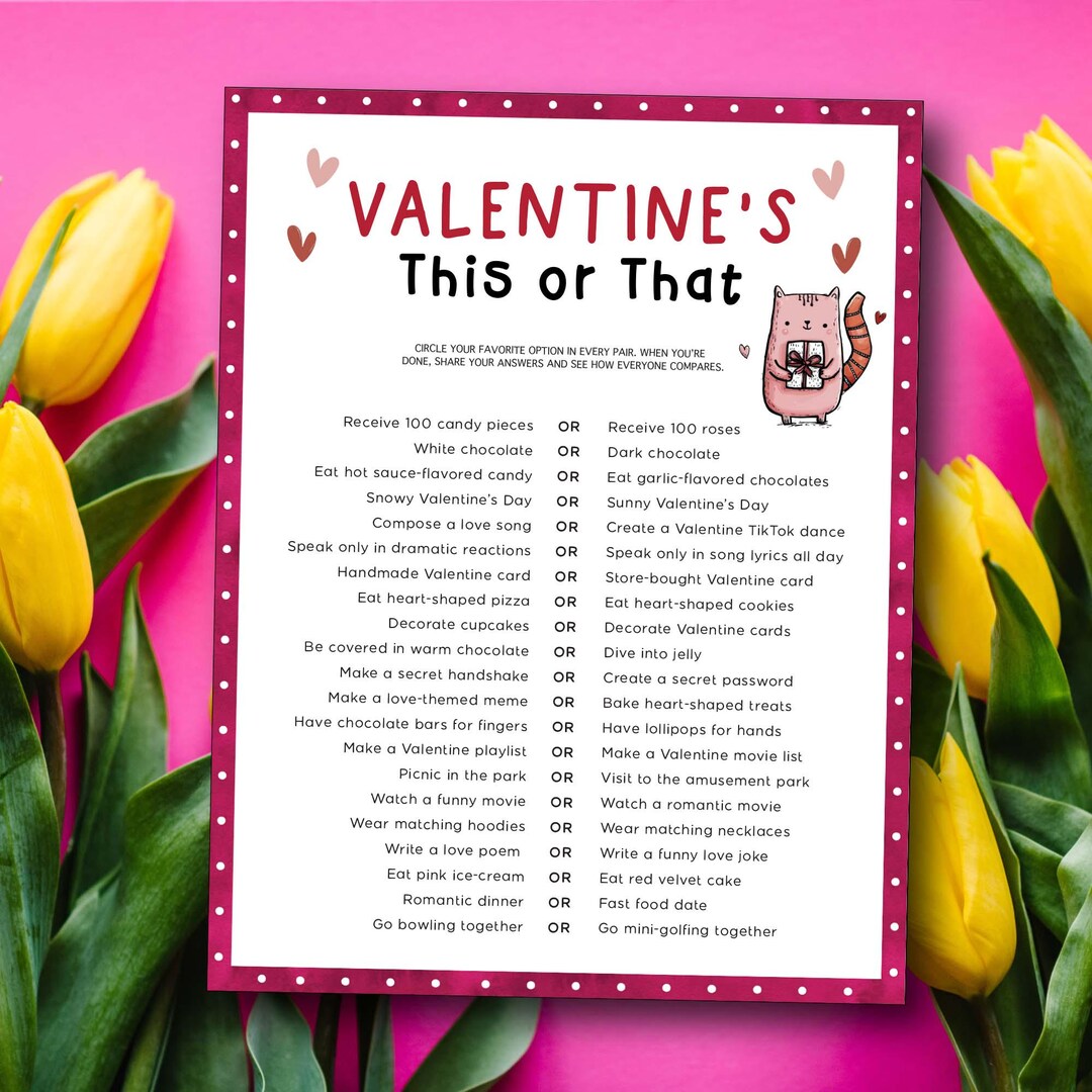 Valentines This or That Printable Game, Valentines Party Games ...