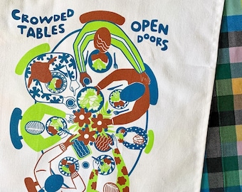 Crowded Tables - screenprinted Tea Towel / Wall Hanging