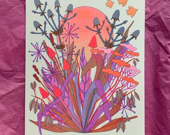 Autumn Moon -- prairie risograph poster