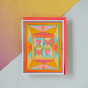 I Heart You - risograph-printed prism greeting card