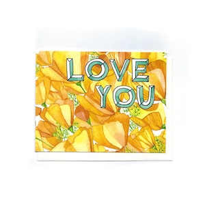 TE AMO - Cartão de papoilas Cartão em branco Cartão floral