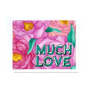 Cartão de peônias Much Love - cartão de amor, cartão de incentivo, cartão de amizade, cartão floral, cartão reciclado