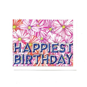 FELIZ ANIVERSÁRIO - Cartão de flores Cosmos Cartão de aniversário da Pink Garden Floral Farm