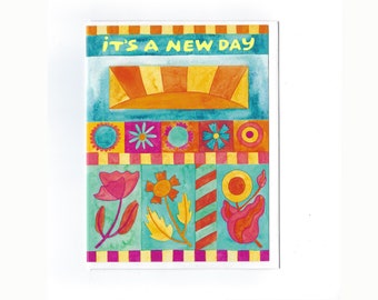 It's a New Day - sun floral quilt greeting card