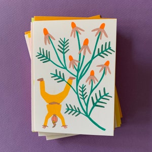 Chamomile Mini Card - fluorescent mini 4-bar risograph-printed card