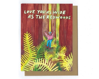 Redwoods love card - recycled card redwoods card nature card outdoorsy card encouragement card friendship card