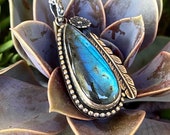 Sterling Silver Chunky Labradorite Southwest Pendant Necklace. Made in the Southwest