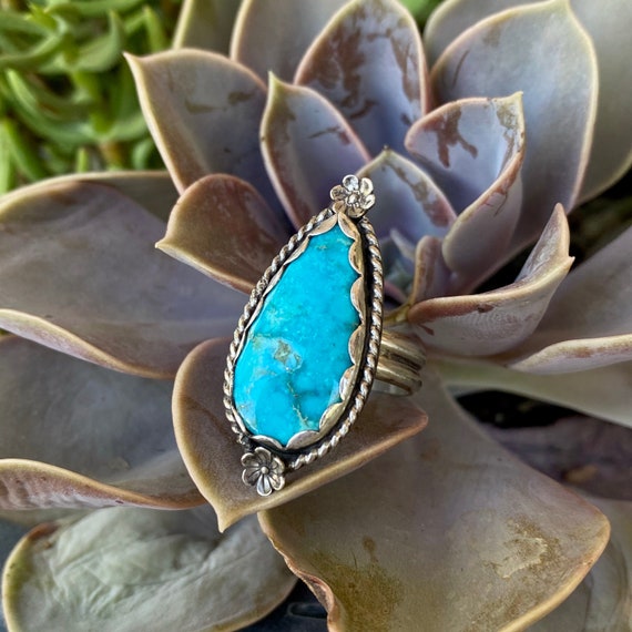 Sterling Silver Blue Durado Turquoise Chunky Southwest Flower | Etsy