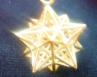 Solar Spirit Star *3D Sacred Geometry Jewelry Gold-pl *stellated Dodecahedron 12 Pentagram Pendant *Phi Fractal Harmony golden ratio Mandala
