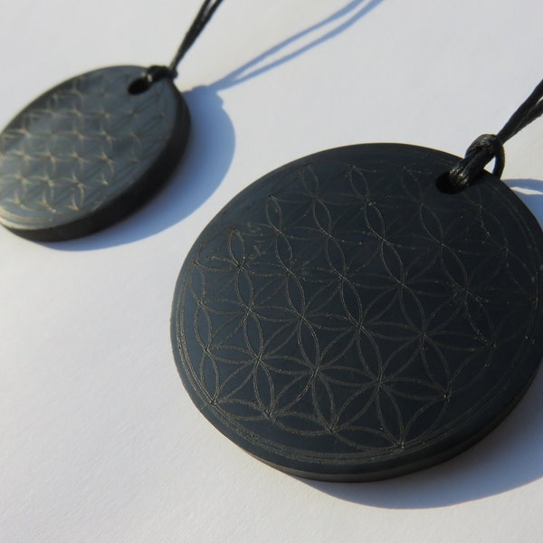 Real SHUNGITE Flower of Life, Tree of Life, YinYang, AUM pendant perfect EMF-Protection