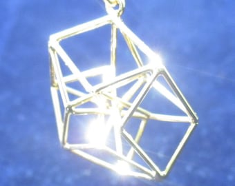 4D HyperCube StarGate pendant, 3D Sacred Geometry Jewelry, Tesseract for Manifestation + Communication