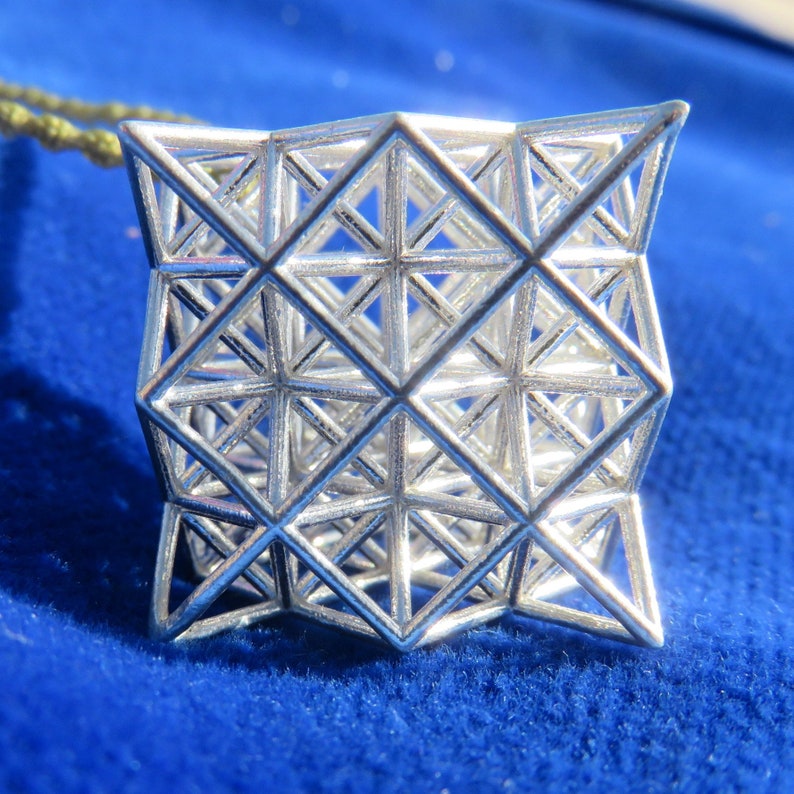 64 Tetrahedron Grid 3D printed Sacred Geometry, the 3D Flower of Life fine polished Silver