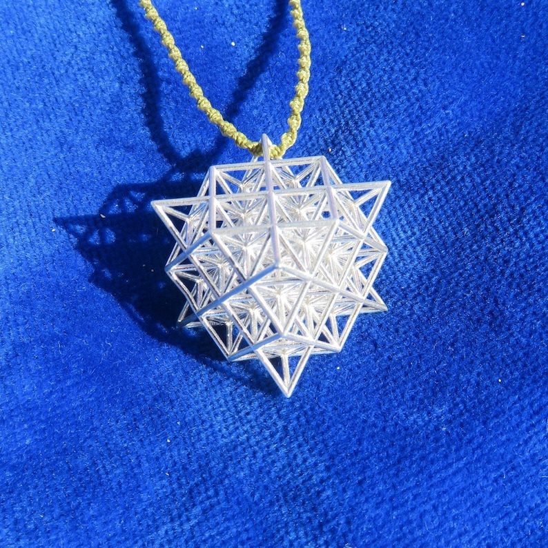 64 Tetrahedron Grid Space Time Geometry, the 3D Flower of Life fine polished Silver