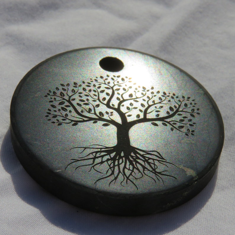 SHUNGITE EMF Pendants: Donut, Triangle, Yin-Yang, Tree Flower of Life, Hexagon, AUM image 4