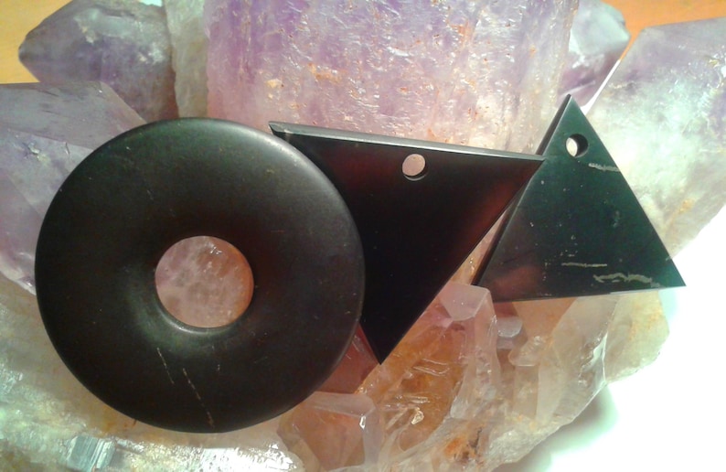 SHUNGITE EMF Pendants: Donut, Triangle, Yin-Yang, Tree Flower of Life, Hexagon, AUM image 2