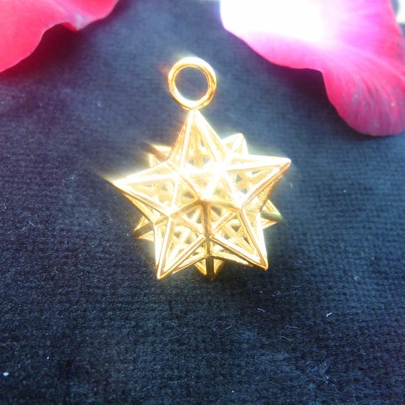 Solar Spirit Star *3D Sacred Geometry Jewelry Gold-pl *stellated Dodecahedron 12 Pentagram Pendant *Phi Fractal Harmony golden ratio Mandala