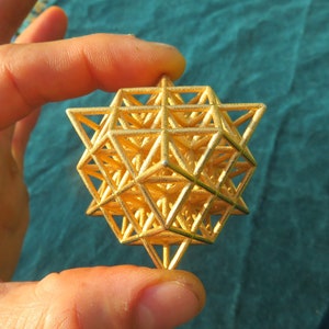 64 Tetrahedron Grid 3D printed Sacred Geometry, the 3D Flower of Life Gold-plated Steel