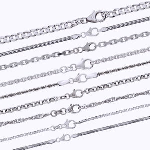 Sterling Silver Chains: Singapore chain / Snake chain / Curb chain, 925 Silver fine necklace 14 16 18 20 22 24 inches 36 40 45 50 55 60 cm image 2