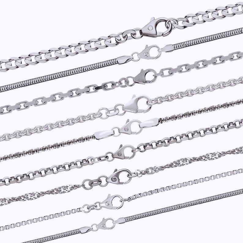 Sterling Silver Chains: Singapore chain / Snake chain / Curb chain, 925 Silver fine necklace 14 16 18 20 22 24 inches 36 40 45 50 55 60 cm image 2