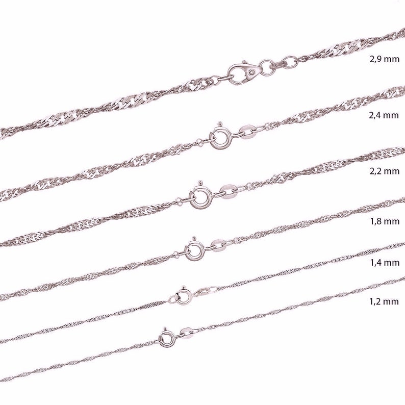 Sterling Silver Chains: Singapore chain / Snake chain / Curb chain, 925 Silver fine necklace 14 16 18 20 22 24 inches 36 40 45 50 55 60 cm image 9