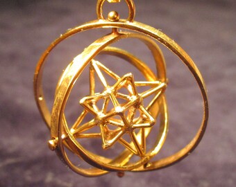 Heart Star 3D SPIN pendant ※ Sacred Geometry Jewelry, Gold Silver Brass