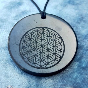 SHUNGITE EMF Pendants: Donut, Triangle, Yin-Yang, Tree Flower of Life, Hexagon, AUM Flower of Life 4,5 cm