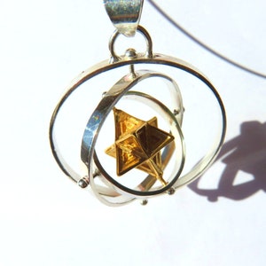 Tantric Star 3D-SPIN pendant or Earrings, 3D Sacred Geometry Jewelry Solid Star GOLD+Silv