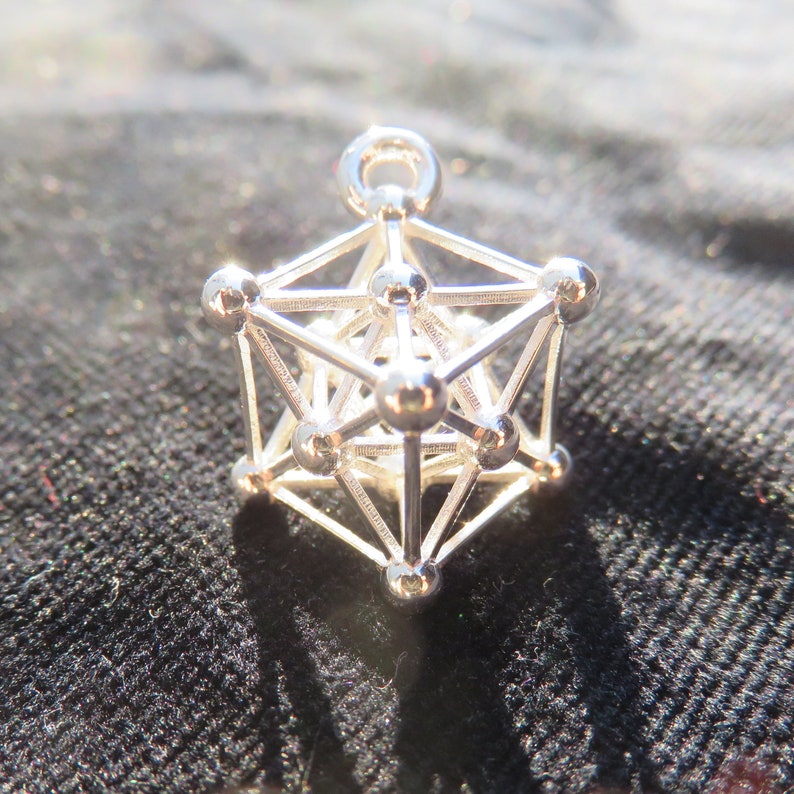 Metatrons Cube 3D Sacred Geometry Designer Jewelry 925 Sterling Silver Gold pendant image 1