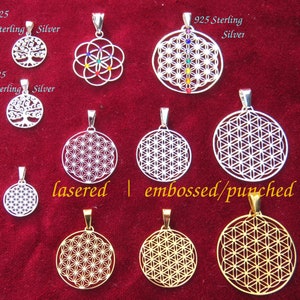 Flower of Life Jewelry pendant / earrings lasercut Sacred Geometry fine GOLD SILVER gifts Embossed 25 mm