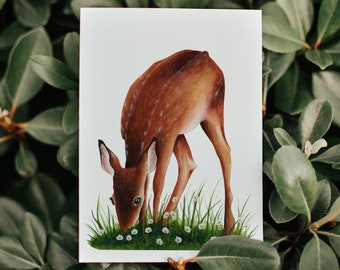 Deer Fine Art Giclée Print 5x7inch, Cottagecore, Nature Art Print, Watercolour Painting, Wildlife Art Print, Woodland Animals Nursery Print