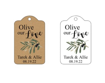 Personalized Olive Oil Wedding Tags-Olive our Love, Rustic Wedding Gift Tags, Watercolor Olive Branch Gift Tag, Love
