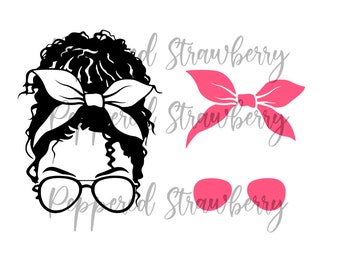 Curly Hair Messy Bun Template, digital download, SVG,