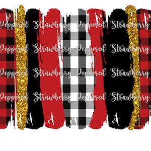 Christmas Brush Strokes, Red Gold and Buffalo Plaid, PNG, Brush Strokes, Digital Download, 300 dpi