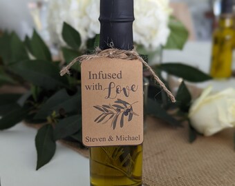 Personalized Olive Oil Wedding Tags-Infused with Love, Rustic Wedding Gift Tags, Watercolor Olive Branch Gift Tag, Love