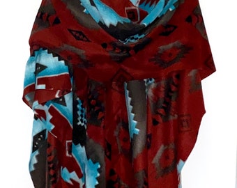 Aztec Navajo Teal Brown Southwest Ladies Ruana Wrap (one size fits all)