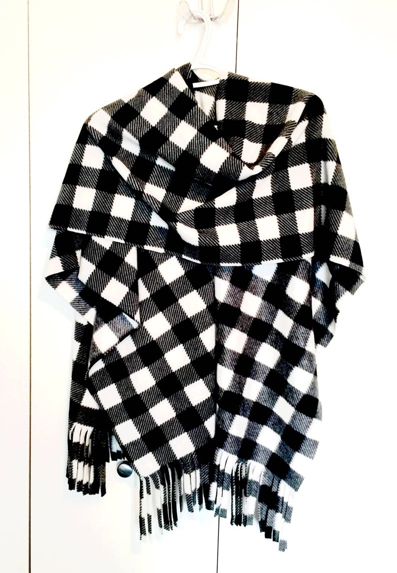 Black White Buffalo Check Plaid Ladies Ruana Wrap one Size Etsy