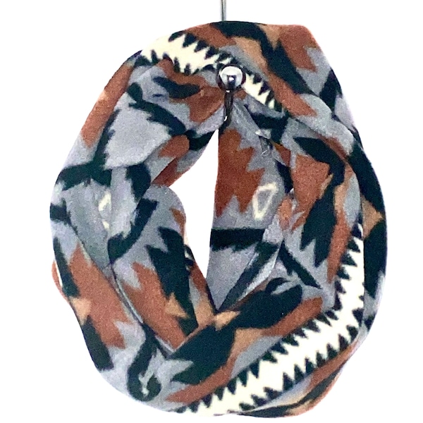 Navajo Aztec Southwest Brown Gray Grey Fleece Infinity Scarf