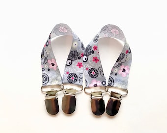 Pink Gray Grey Floral Mitten Clips