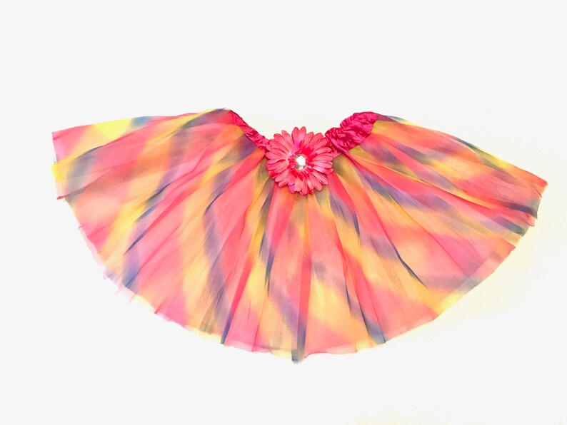 Rainbow Tulle Gem Flower Embellished Tutu one size fits newborn - little girl